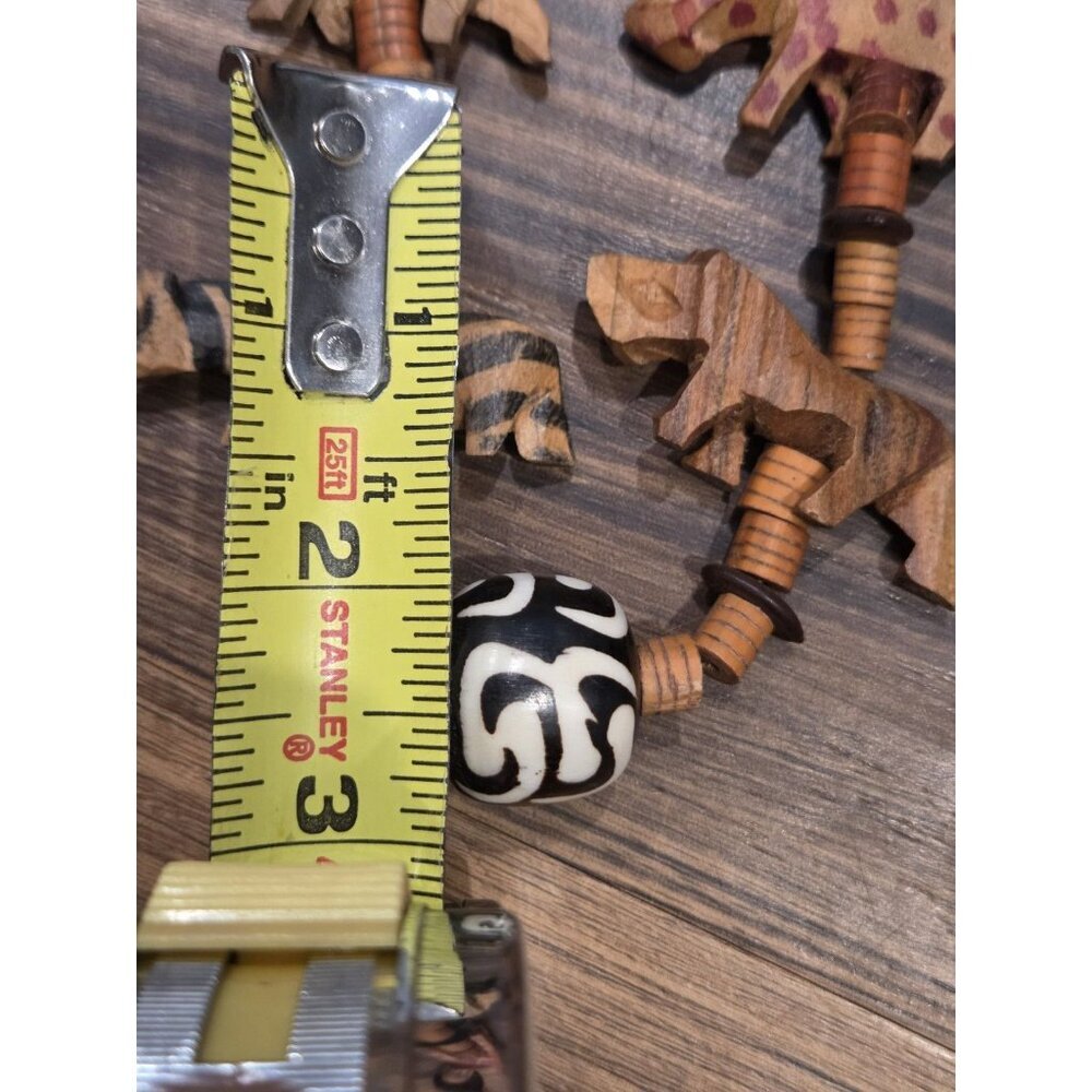 Safari Animal Necklace Carved Wood Beads Giraffe Zebra Lion Elephant Boho Tribal - Picture 9 of 9